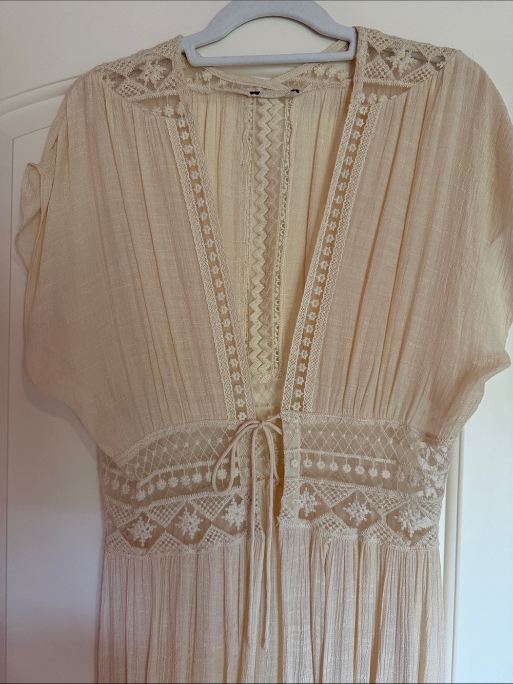 Free People Cream Lace-Trim Sheer Maxi Chemise